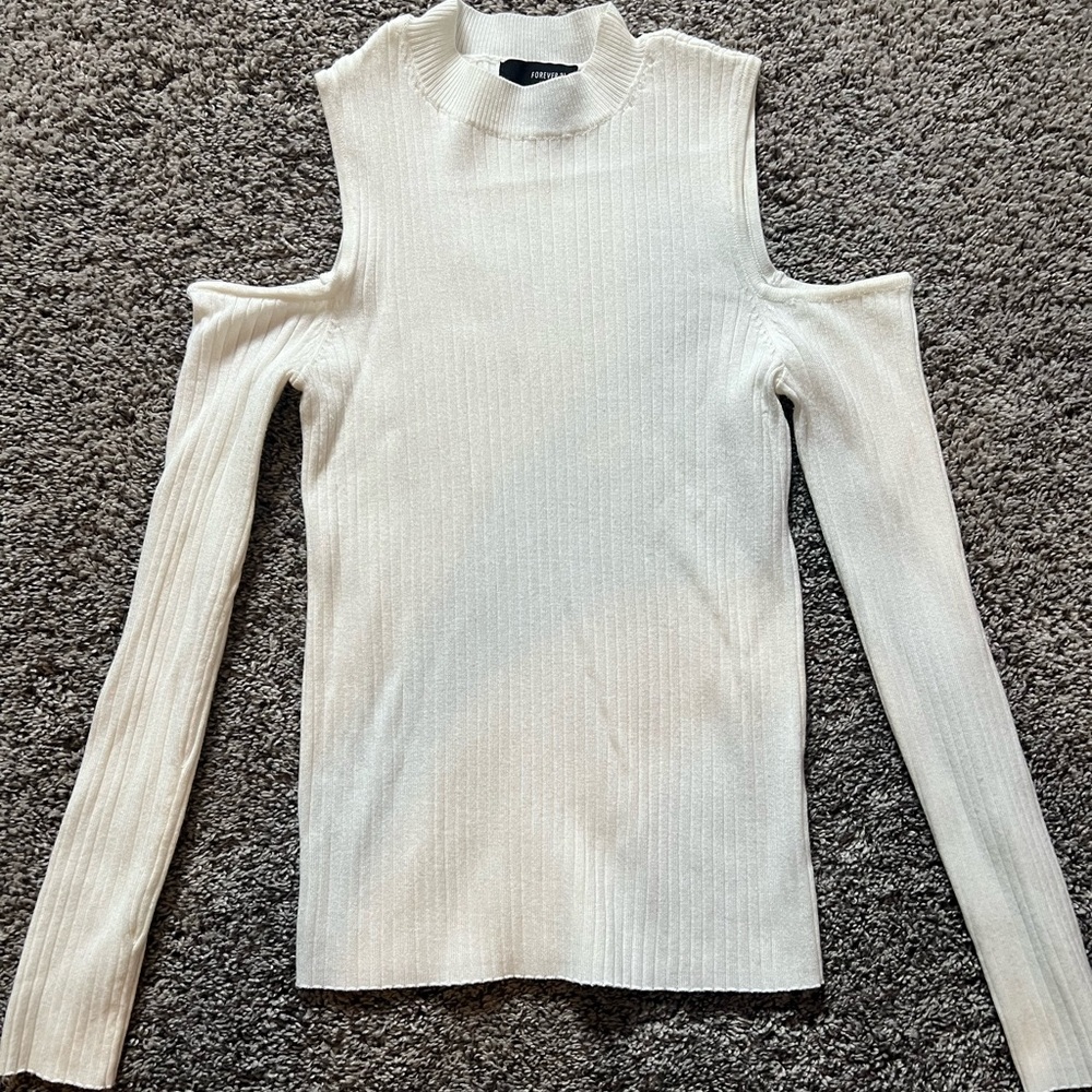 Cold shoulder, long sleeve turtle neck blouse